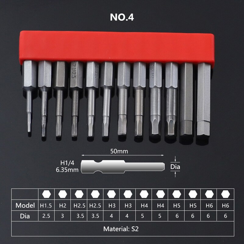 12pcs Set Security Tamper Proof Magnetic Screwdriver Drill Bit Screwdriver Bits Hex Torx Flat Head 1/4 "50mm 75mm 100mm: 04
