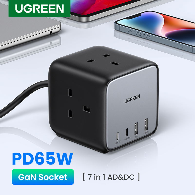 Ugreen 65w gan-oplader, desktop laadstation, usb-c stekkerdoos, snellader voor laptop, macbook, iphone 17 16 android-telefoon