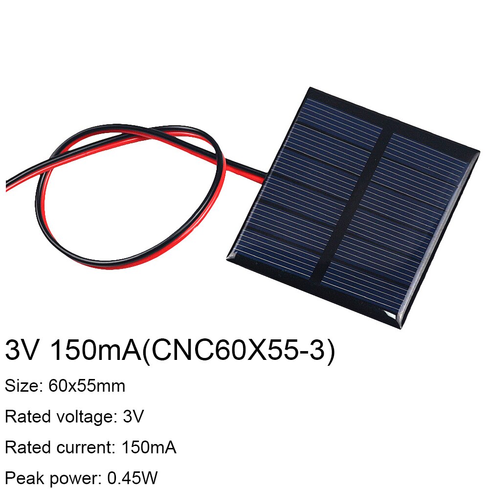 1PCS 1V 1.5V 2V 3V 3.5V Solar Panel With 30CM Wire Mini Solar System DIY For Battery Cell Phone Charger 300mA 500mA 0.3W 0.65W: 3V 150mA