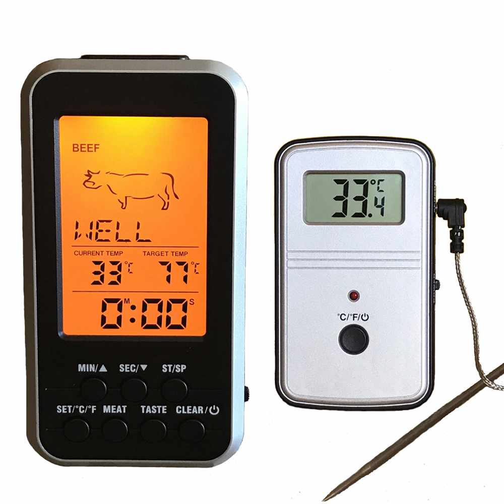 Digitale Bbq Thermometer Draadloze Keuken Oven Voedsel Koken Grill Roker Vlees Thermometer Met Sonde En Timer Temperatuur Alar
