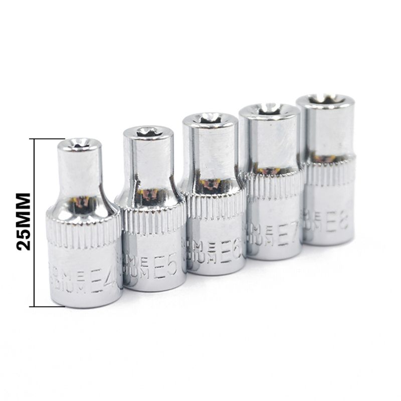 5PC 1/4 Inch Torx Star Bit Female Socket Set E4,E5, E6,E7, E8 Star Socket Set K4UA