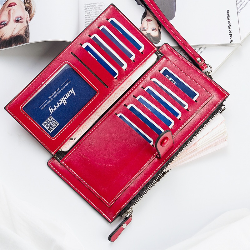 Baellerry Top Lederen Vrouwen Portefeuilles Lange Rits Dames Portemonnee Grote Portemonnee Vrouwen Kaarthouder Polsbandje Portefeuilles Vrouwelijke Clutch Bag