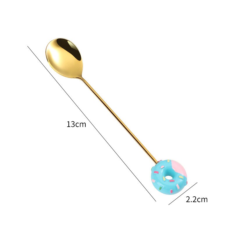 Donut Fork Spoon Stainless Steel Doughnut Dessert Fruit Forks Honey Coffee Stirring Spoon Baby Kid Cutlery Dinnerware Accessorie: F