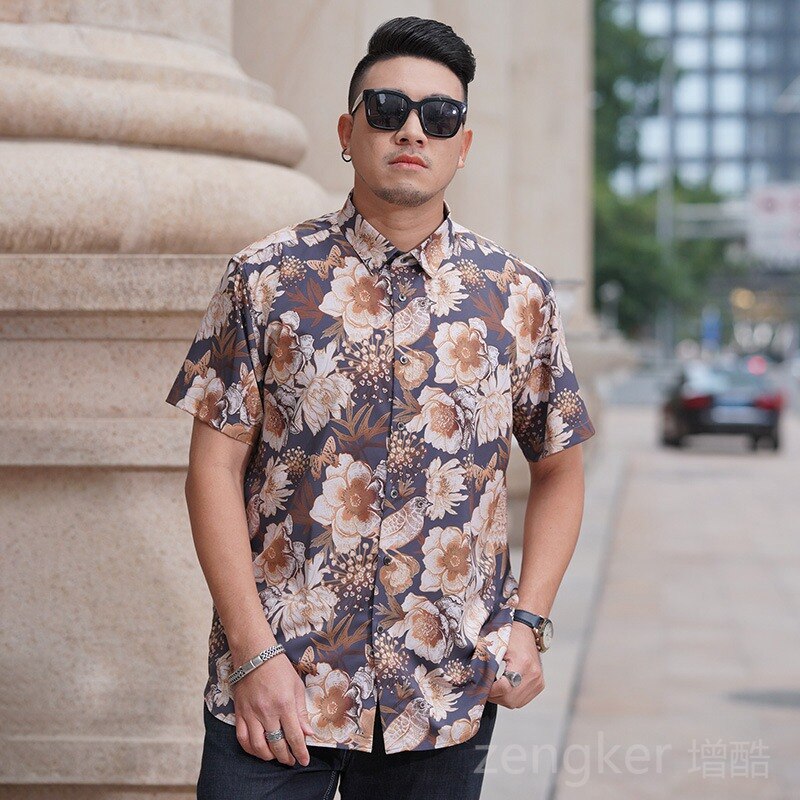 Plus tamanho camisas de manga curta masculina verão camisas de impressão fina camisas de estiramento plus size roupas para homem 6xl 8xl camisa de grandes dimensões: L