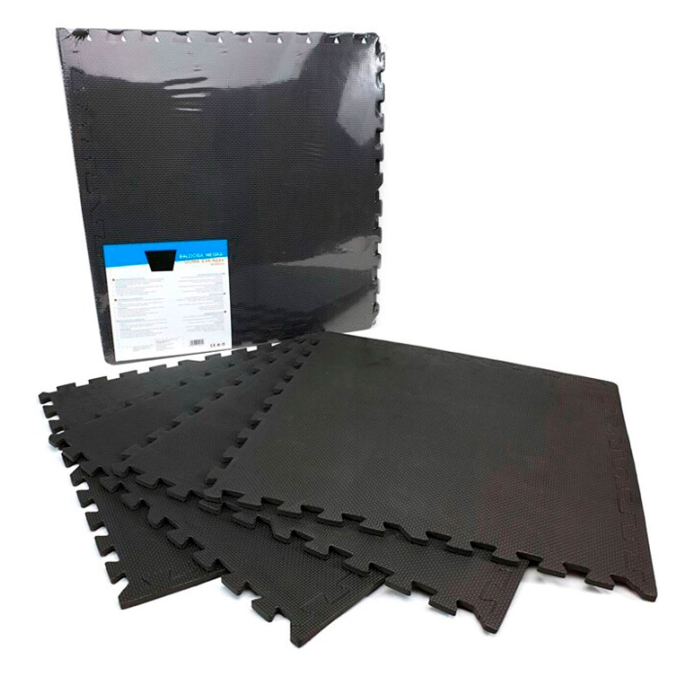 Pack 4 baldosas de goma eva 60 x 60 x 1 cm, color negro. Esterilla puzzle para suelo de fitness y gimnasio, alfombrilla de prot
