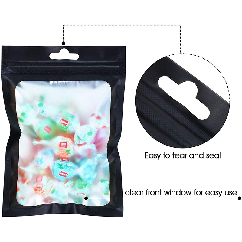 200 Pieces Resealable Food Storage Bags with Clear Window Coffee Beans Packaging Pouch for Food Self Sealing Storage Supplies (B
