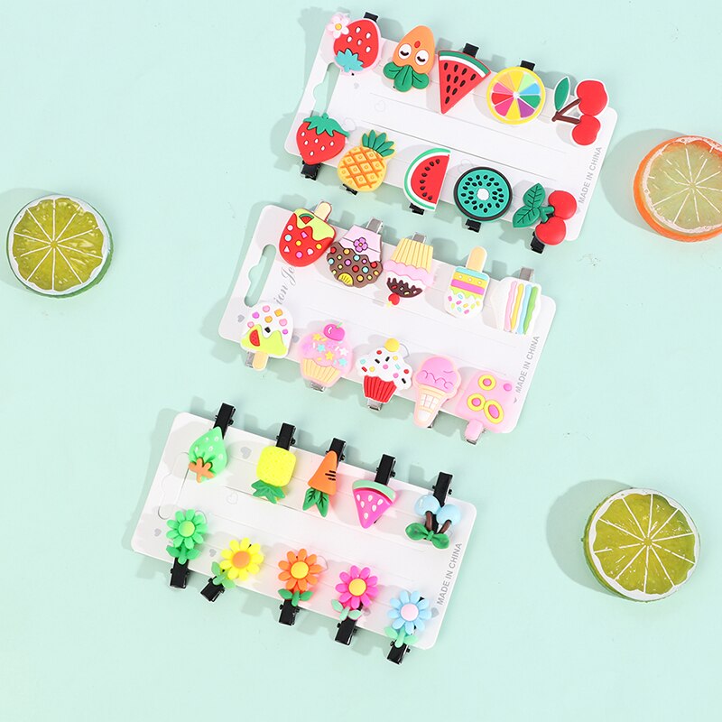 10 pz/impostato ragazze cartone animato frutta gelato forcine per bambini clip di capelli barrette dolci ornamento per capelli accessori per capelli di nuova moda