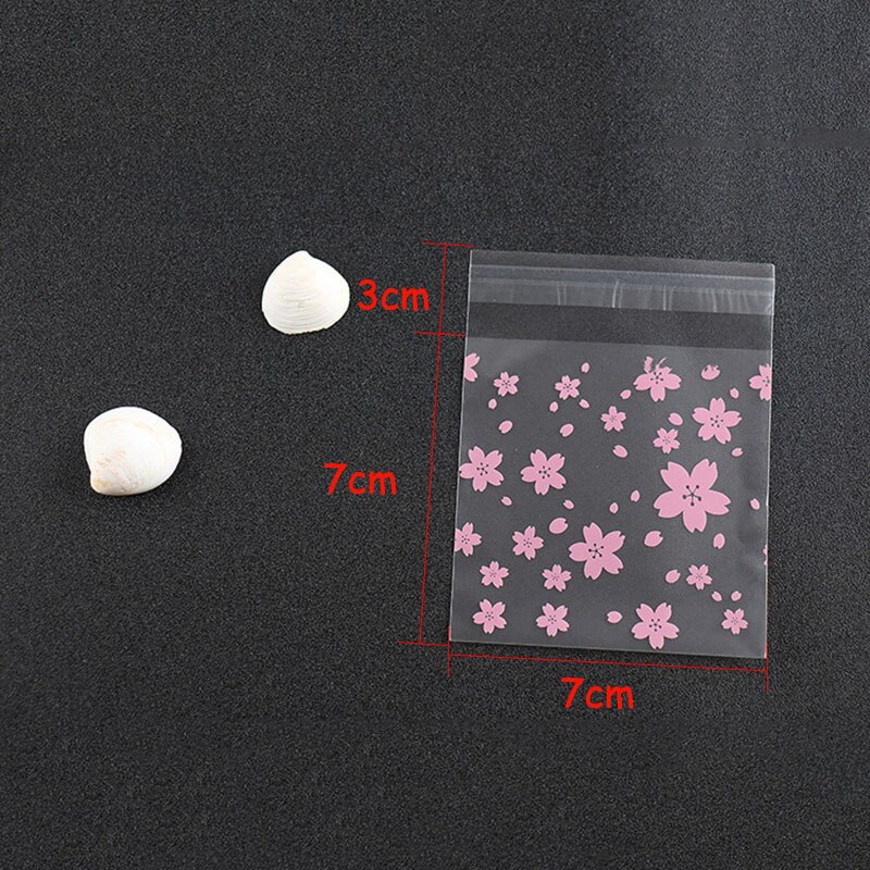 100Pcs Pink Plastic Self-Adhesive Bags for Jewelry Display Baking Food Seal Bag Wedding Bags Handmade Biscuit Packaging: 7x7cm