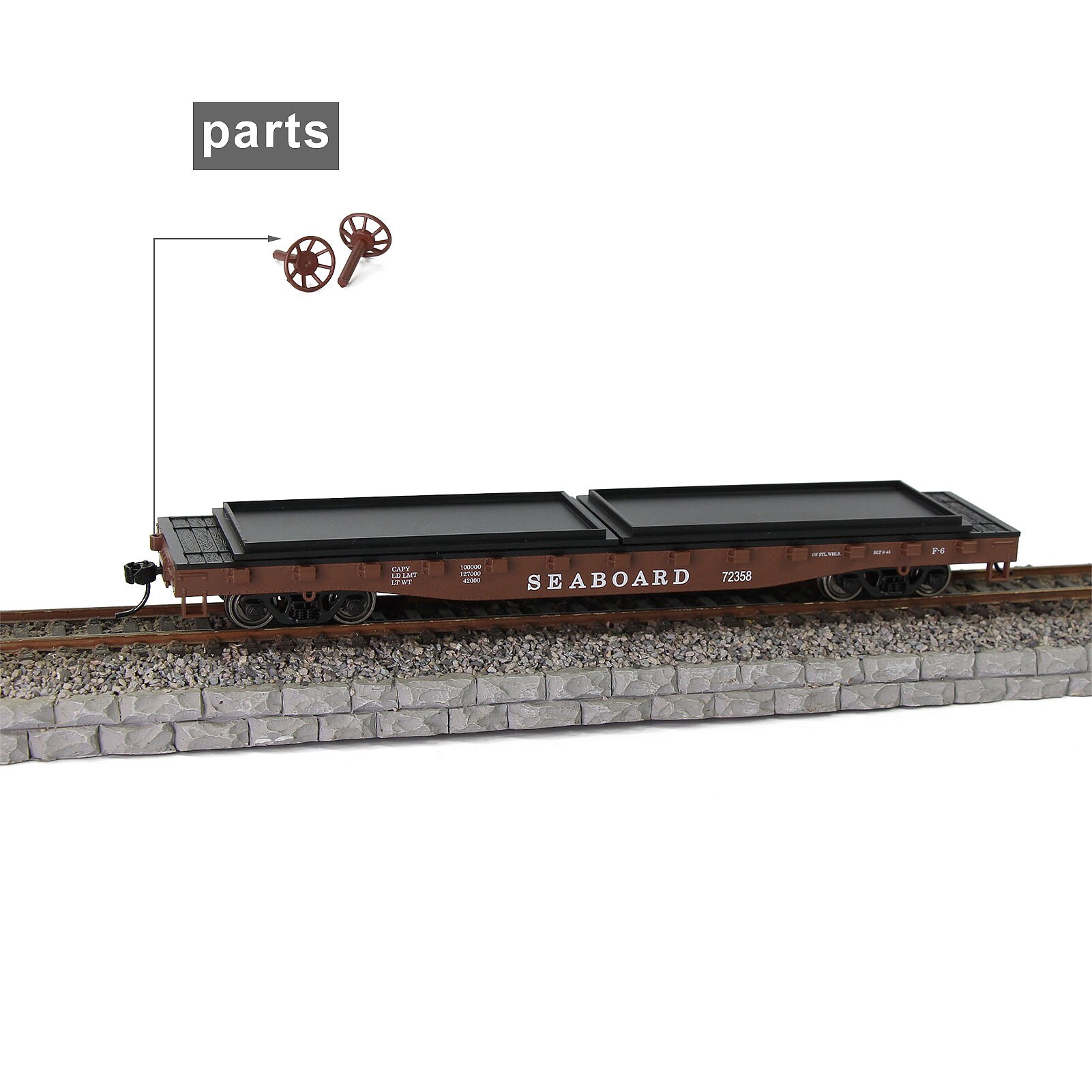 2pcs HO Scale 1:87 52ft Flat Car Flatbed Transporter Carriage C8741 Freight Car Model Railway: SEABOARD