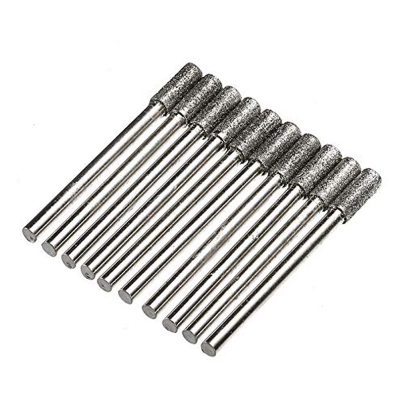 10PCS 4mm Diamond Coated Cylindrical Burr Chainsaw Sharpener Stone File Chain Saw Sharpening Carving Grinding Tools