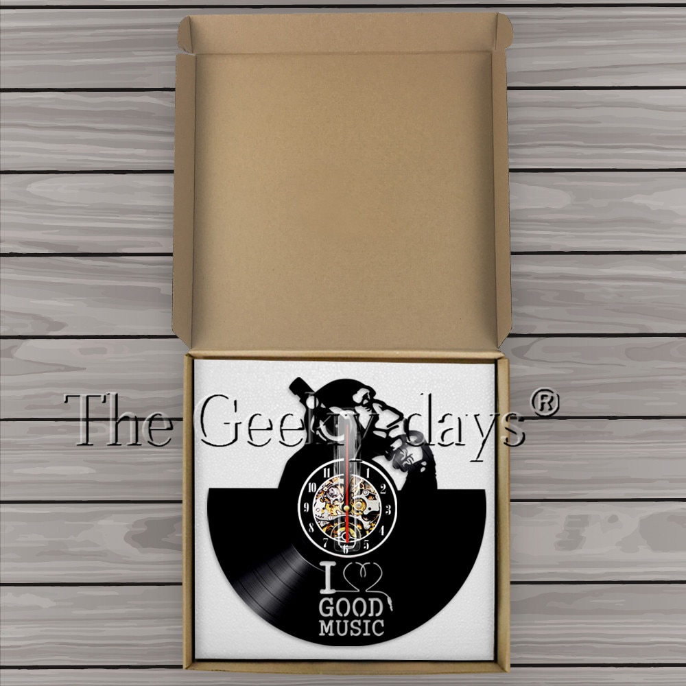 Schimpanse Denker Affe Gorilla 3D Wanduhr Kopfhörer Schallplatte Wanduhr ICH Liebe Gute Musik Persoanlity Zauberstab Kunst Dekorative