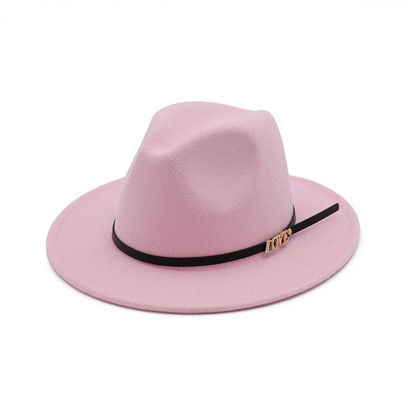 Men Wool Fedora Hat Wide Brim Women Faux Woolen Ladies Fedora LOVE Logo Jazz Hat Belt Caps Bowler Felt Hats Autumn Winter