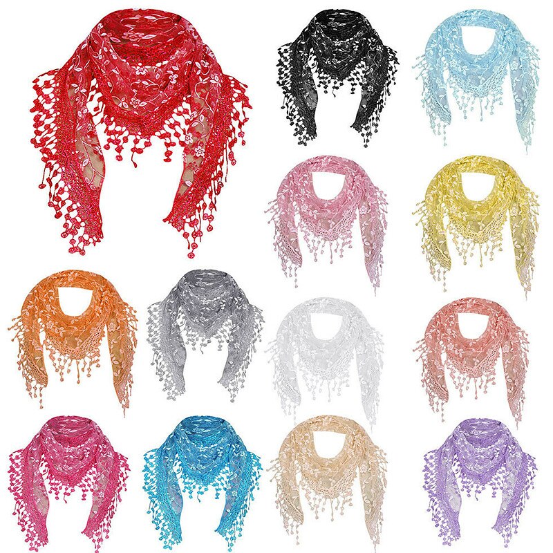 Vrouwen Bloemen Sjaal Wrap Lace Sheer Kwastje Sjaal Mode Hollow Tassel Lace Rose Bloemen Knit Driehoek Mantilla Sjaals