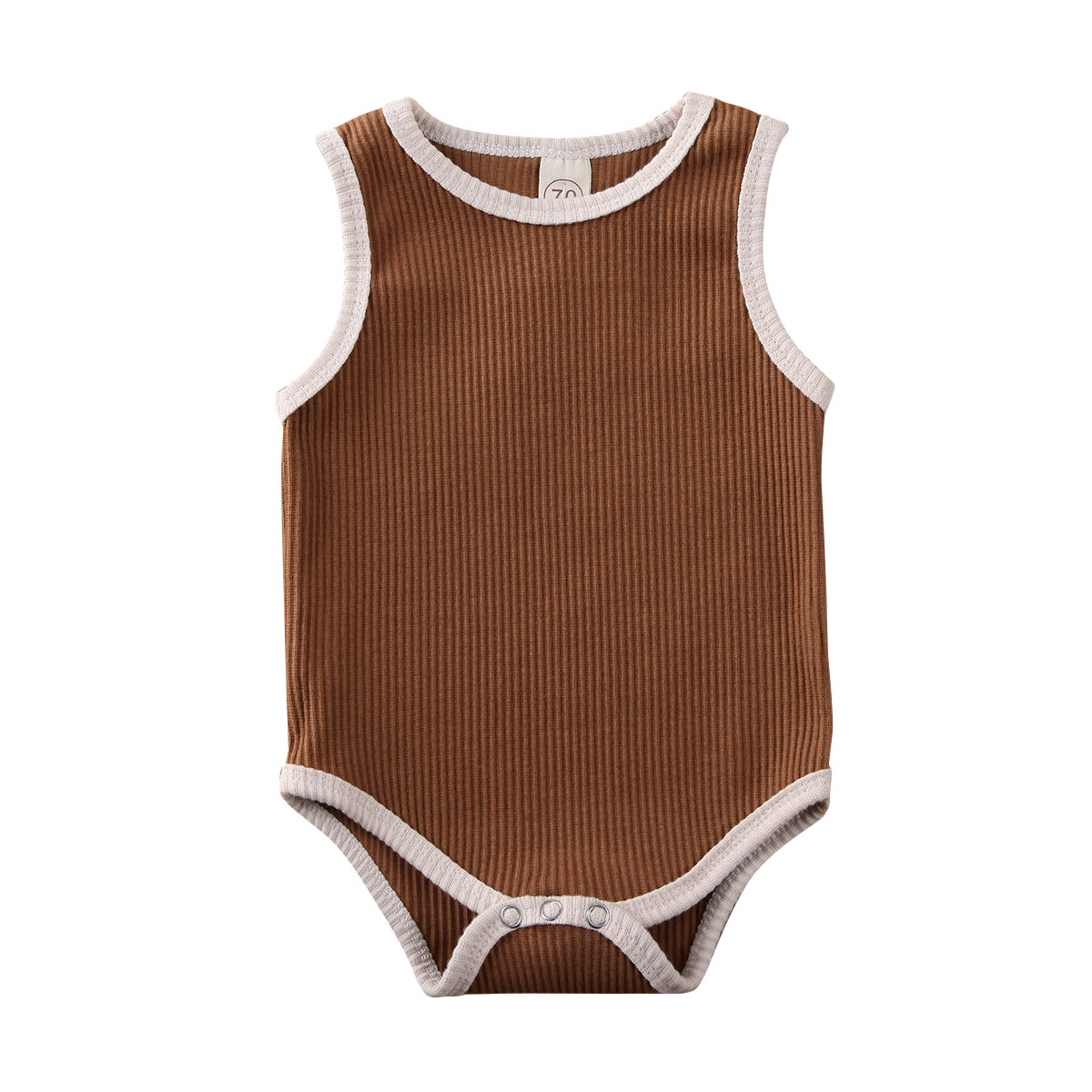 Combinaison en coton doux pour bébés 0-24M | Tenue d'été sans manches, solide, pour garçons et filles, combinaison une pièce,: Marron / 9M