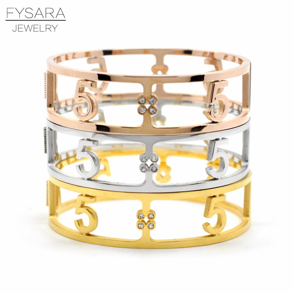 Fysara rostfritt stål ihåliga nummer 5 armband & armband för kvinnor manschett breda armband lyxiga klassiska smycken för bästa vän