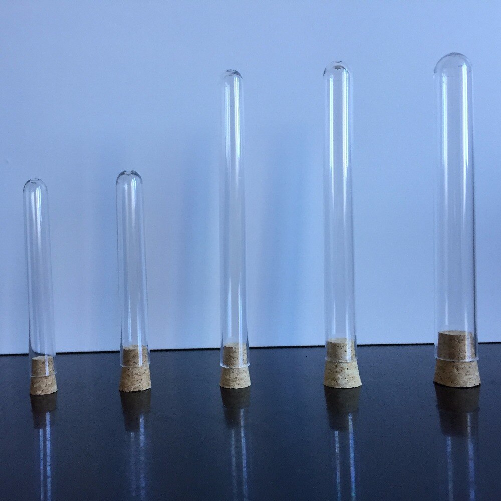 Tubo de ensayo de plástico con tapón de corcho, 16x100mm, 4 pulgadas, 13ml, transparente, aprobado por grado alimenticio, todos los tamaños disponibles en tienda, 100 Uds.