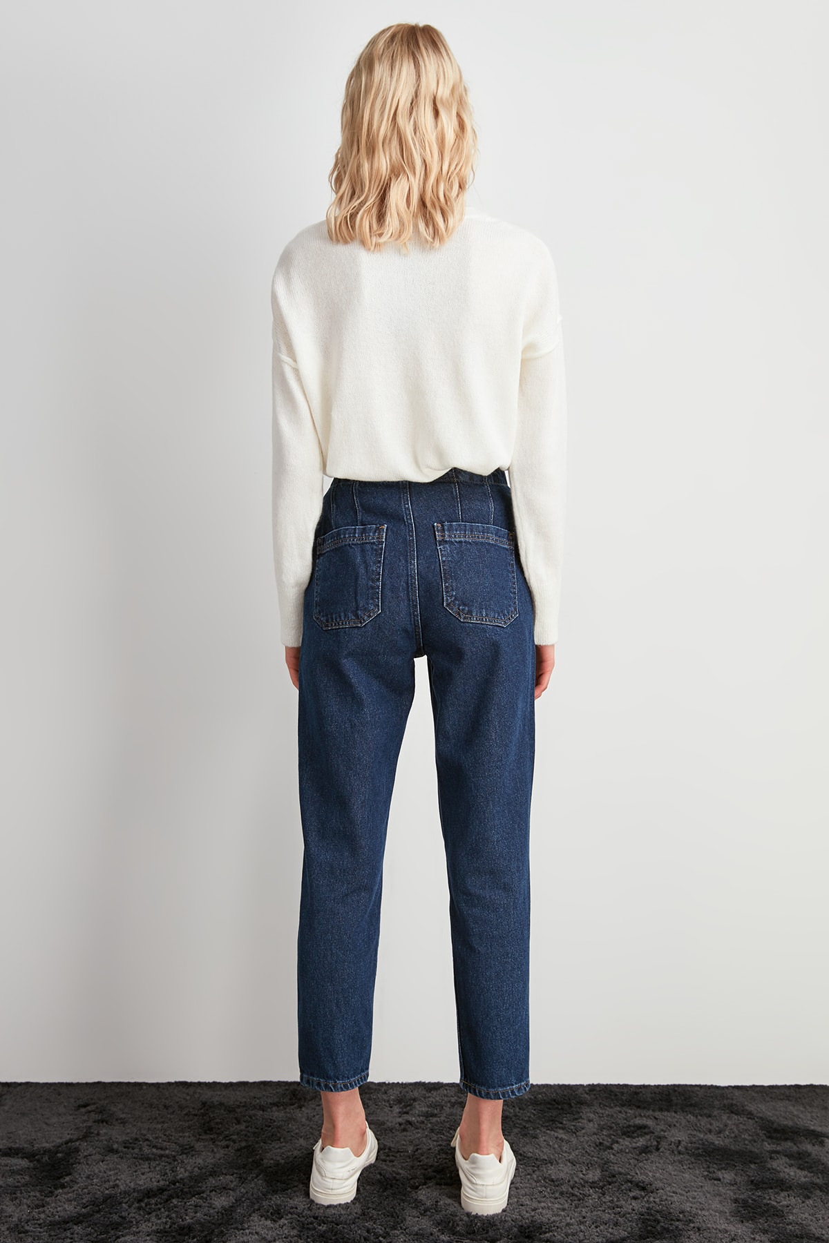 Jeans Mamma Trendyol Vita Alta Colore Antracite - Denim Donna 100% Cotone, Regular Fit, Gamba Dritta