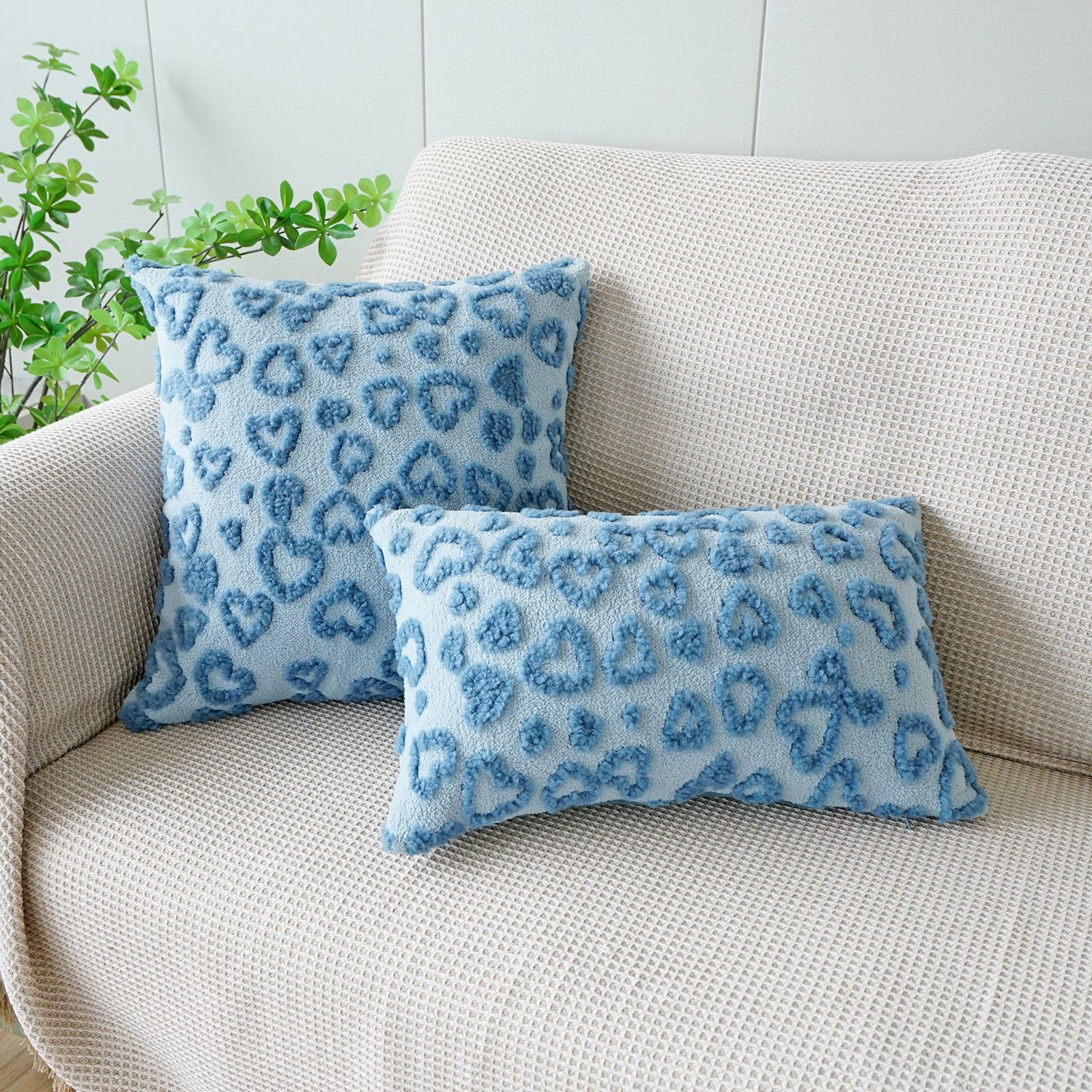 30x50/45X45CM Plush Heart-shaped Throw Pillow Cover Living Room Jacquard Waist Cushion Cover Decor Home Decorative Pillowcase: 470*740mm / WHITE