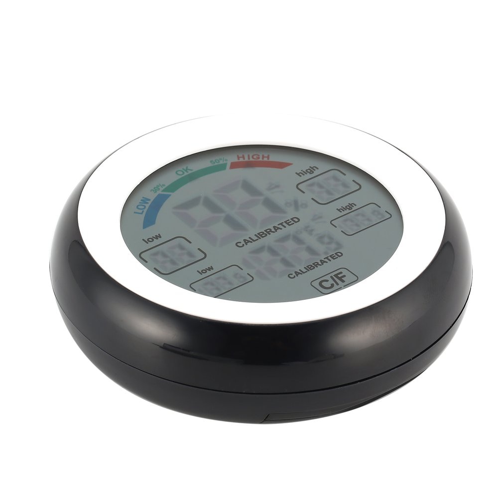 Round LCD Touchscreen Indoor Temperature Hygrometer Weather Station Digital Backlight Touch Screen Time Clock Thermometer