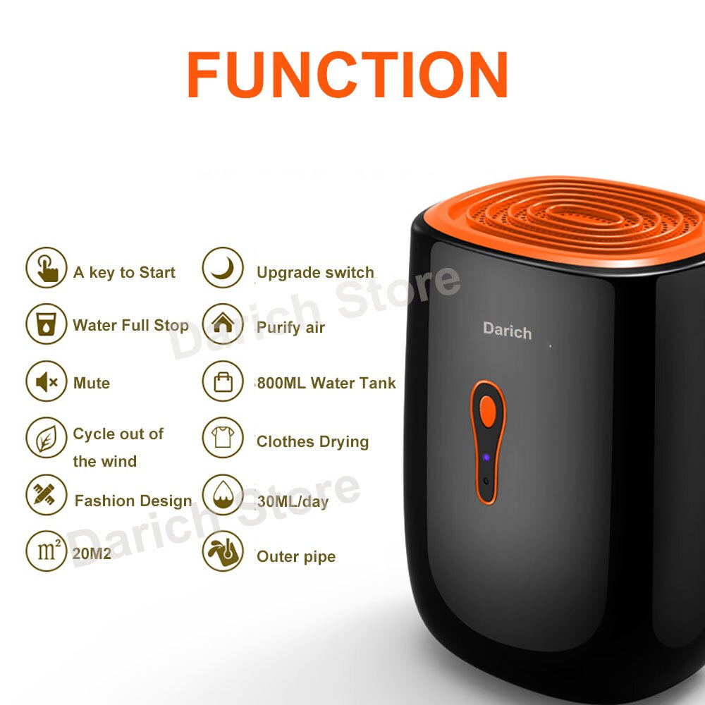 Deshumidificador de membrana iónica portátil para el hogar, Mini secador de aire de 10L, CC de 9V, 25W, 800ML, tanque de agua
