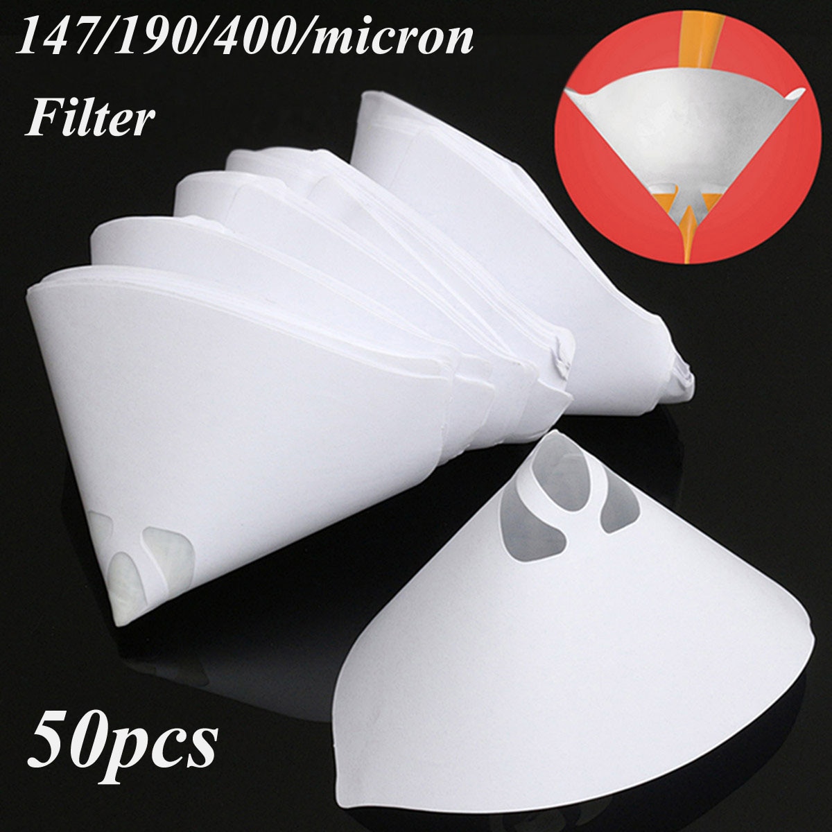 Coladores de papel de pintura fina, filtro de tamiz de malla de nailon, cono cónico de embudo, 50 unidades, 147/190/400 micras,