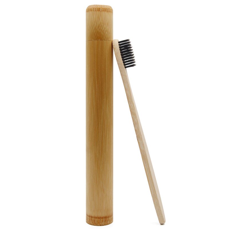 1Pcs Natuurlijke Bamboe Buis Voor Tandenborstel Eco Vriendelijke Travel Case Hand Made 21Cm Bamboe Tandenborstel Buis Draagbare Reizen verpakking: Black