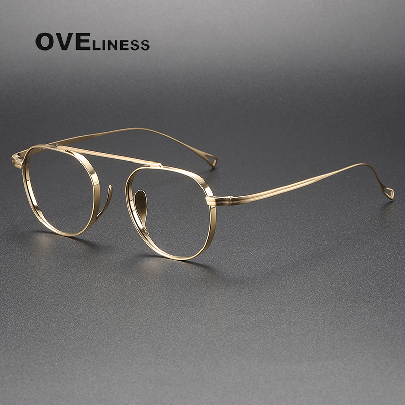 Montura de gafas de titanio puro 2025 para hombres y mujeres, monturas de gafas redondas Retro de de , gafas ultraligeras de: Oro