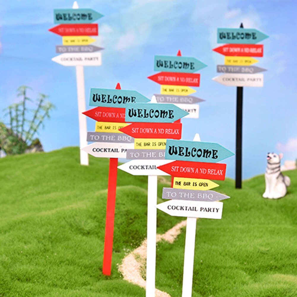 12 sztuk Mini drewna drogowskaz ozdoby zewnętrzne mikro ogród Bonsai domek dla lalek