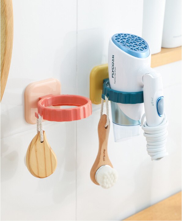 Hair Dryer Holder No Drilling Wall Mounted Bathroom Hair Blow Dryer Hanging Rack with Small Hook Clip