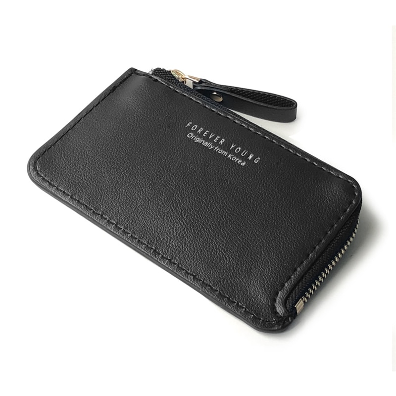 PURDORED 1 Pc Credit Card Holder Wallet Black Men Coin Purse PU Leather Business Card Holder Zipper Mini Clutch Wallet Bag