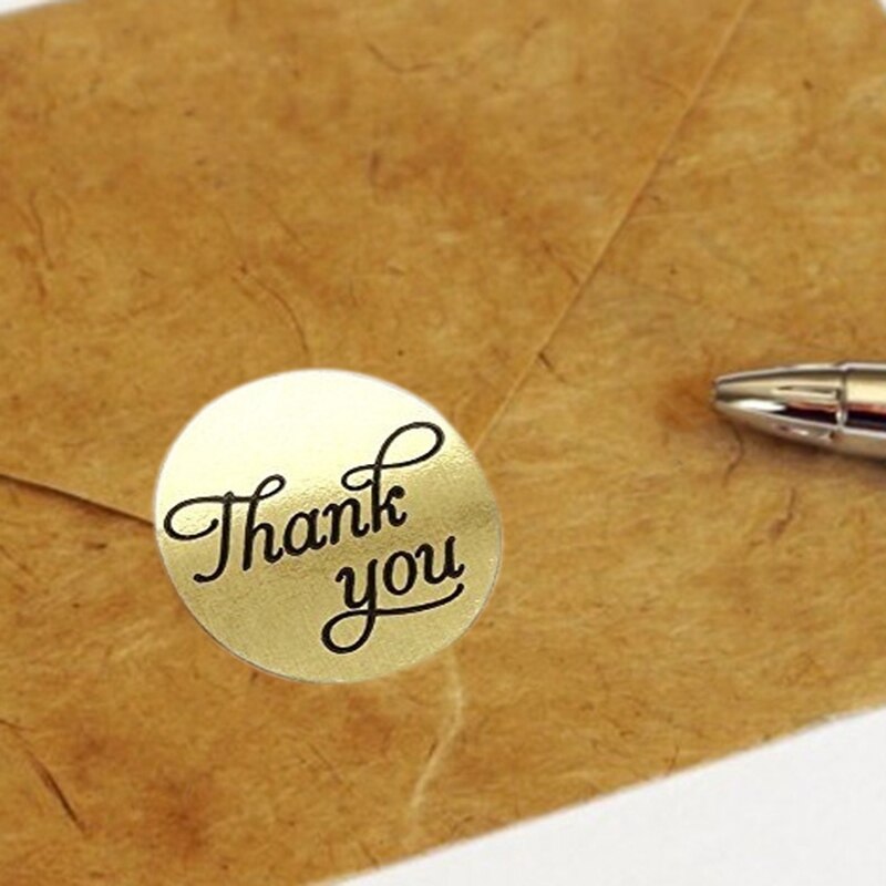 100 Labels,1 Inch Round Gold Foil Thank You Sticker Labels in Script/Calligraphy Print