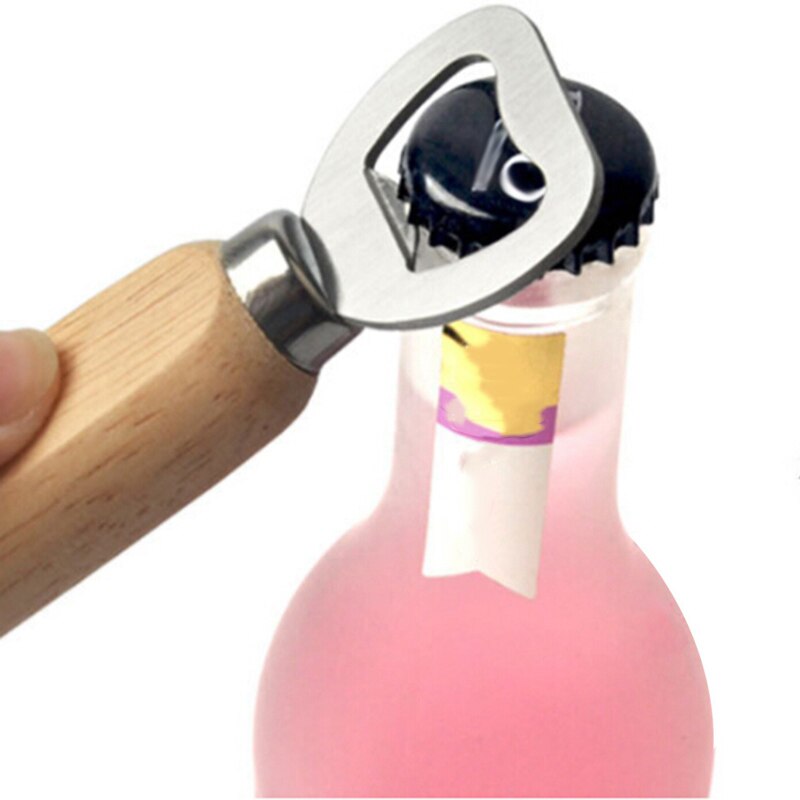 1Pc Houten Handvat Handheld Barman Flesopener Wijn Bier Soda Glas Cap Flesopener Keuken Bar Gereedschap