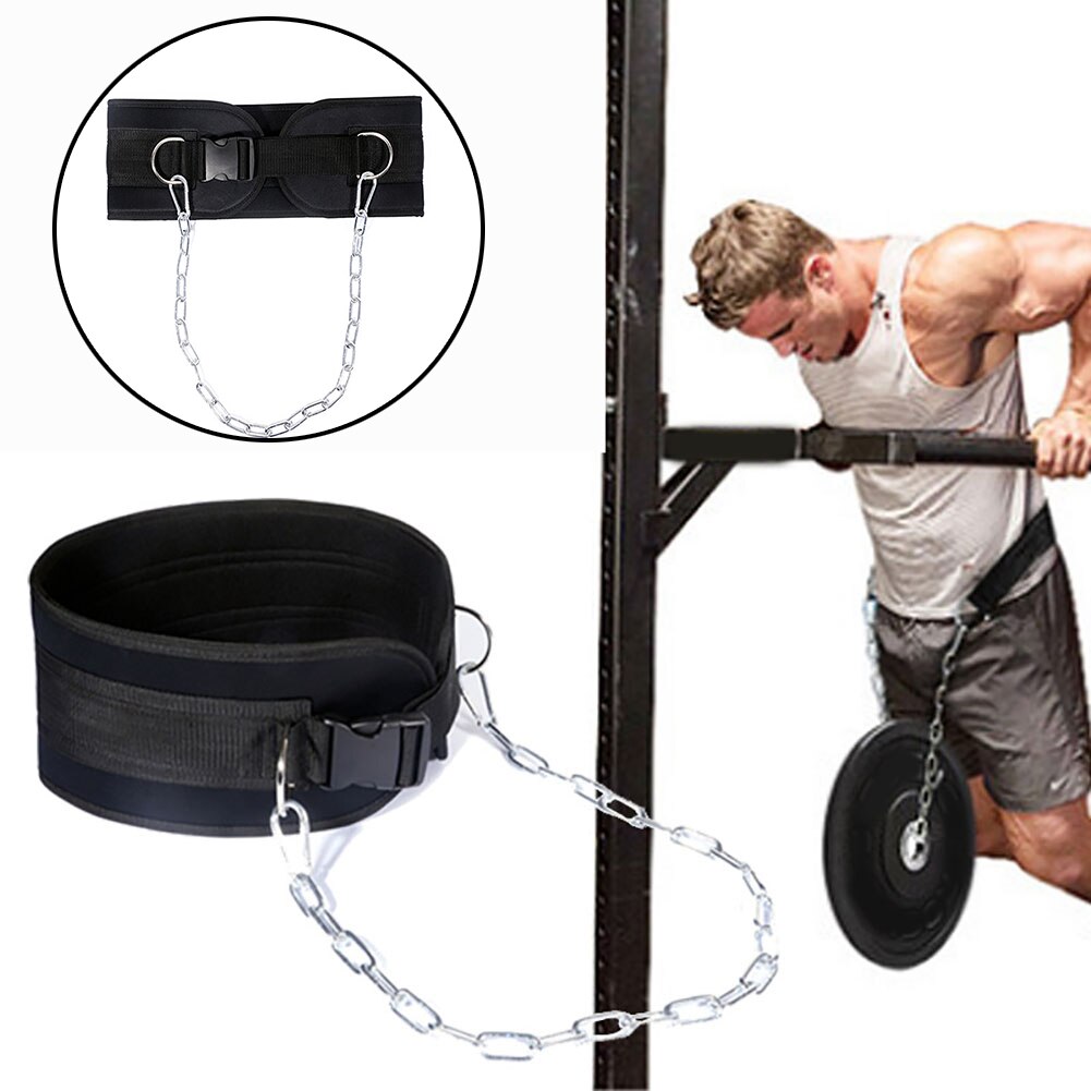 Band Bodybuilding Fitnessapparatuur Gewichtheffen Riem Met Ketting Taille Sterkte Gym Gesp Dompelen Pull Up Accessoires Zwart