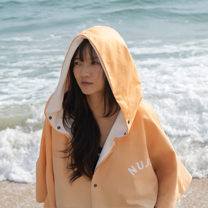 Nu-June Fleece gevoerde surfponcho Unisex strandwisselgewaad Warm houden Winddichte mantel met capuchon Anorak Oversize surfgewaad