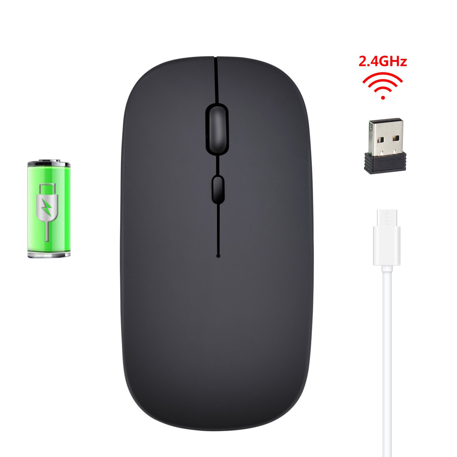 2.4Ghz Draadloze Muis Computer Bluetooth Muis Stille Slim Oplaadbare Ergonomische Muis Usb Optische Muizen Voor Laptop Pc: 01