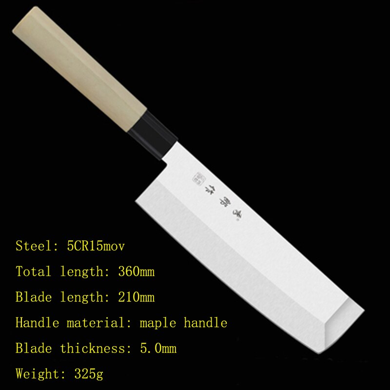Stainless Steel Chef Cutter Knife Kitchen Japanese Style Cuisine Meat Vegetable Sashimi Beef Knife Cleaver Knives: maple handle 210 mm