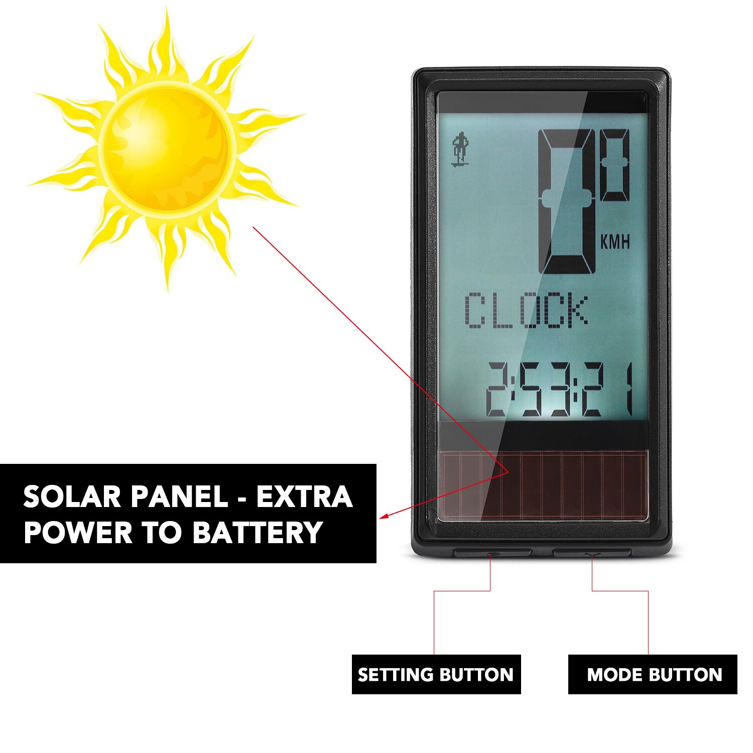 Solar Energy Bike Computer Multi Language Wireless Cycling Computer Bicycle Speedometer Odometer Large Screen Cycle Computer