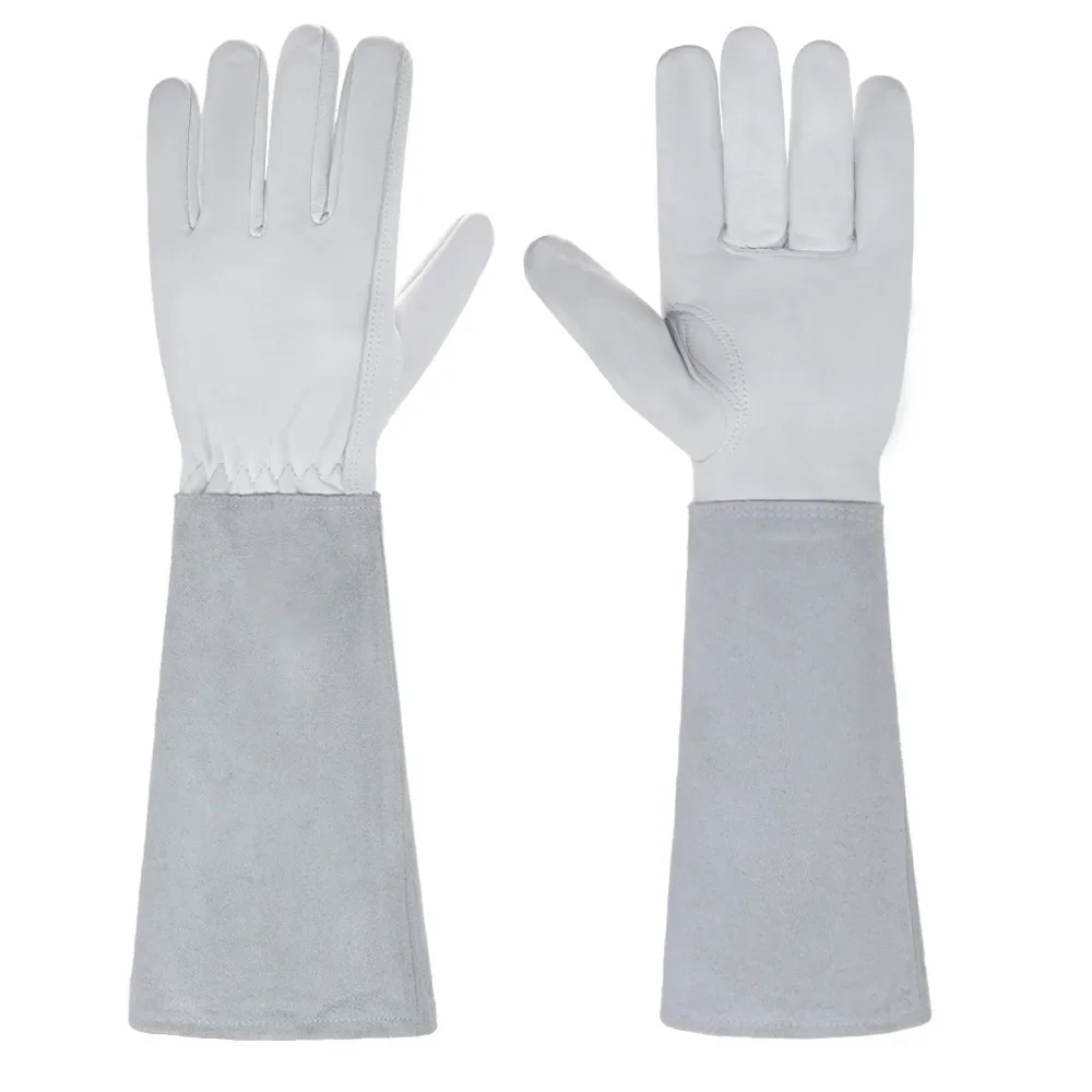 2 Stück Leder atmungsaktive Stulpenhandschuhe Rosenschnitt Langarmhandschuhe für Männer und Frauen Bester Gartenhandschuh Gartengeschenke: Weiß / L