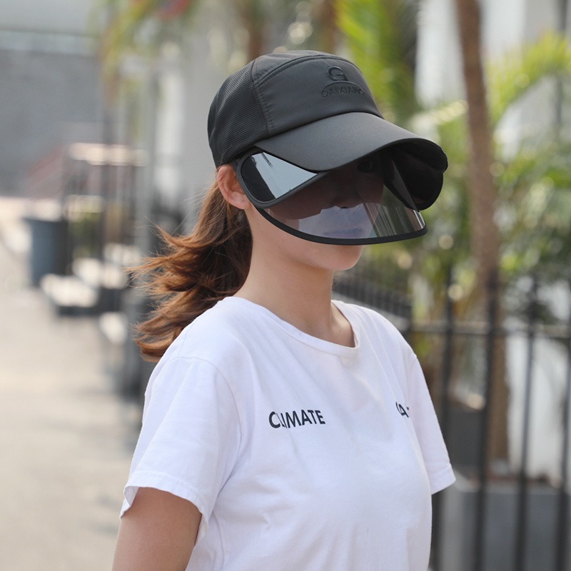 Sun Visors for Women Men Face Cover Protection Sun Shield Visor Hats Adjustable Long Visor Brim Face Shield Anti-Droplet Unisex