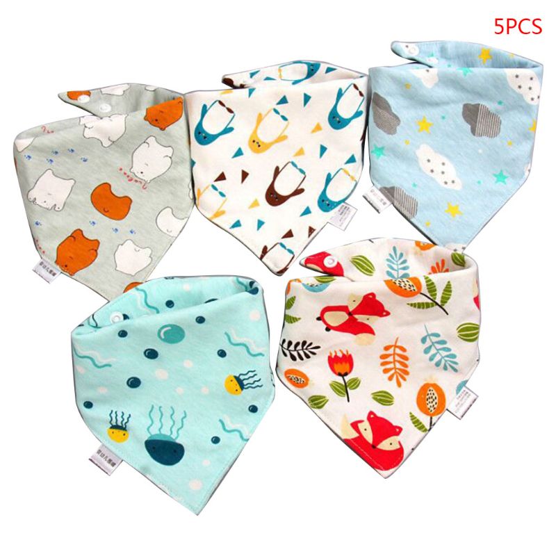 5 Pcs/Pack Baby Cotton Feeding Bibs Cartoon Print Bandana Saliva Triangle Dribble Towel Apron Infant Scarf: 2