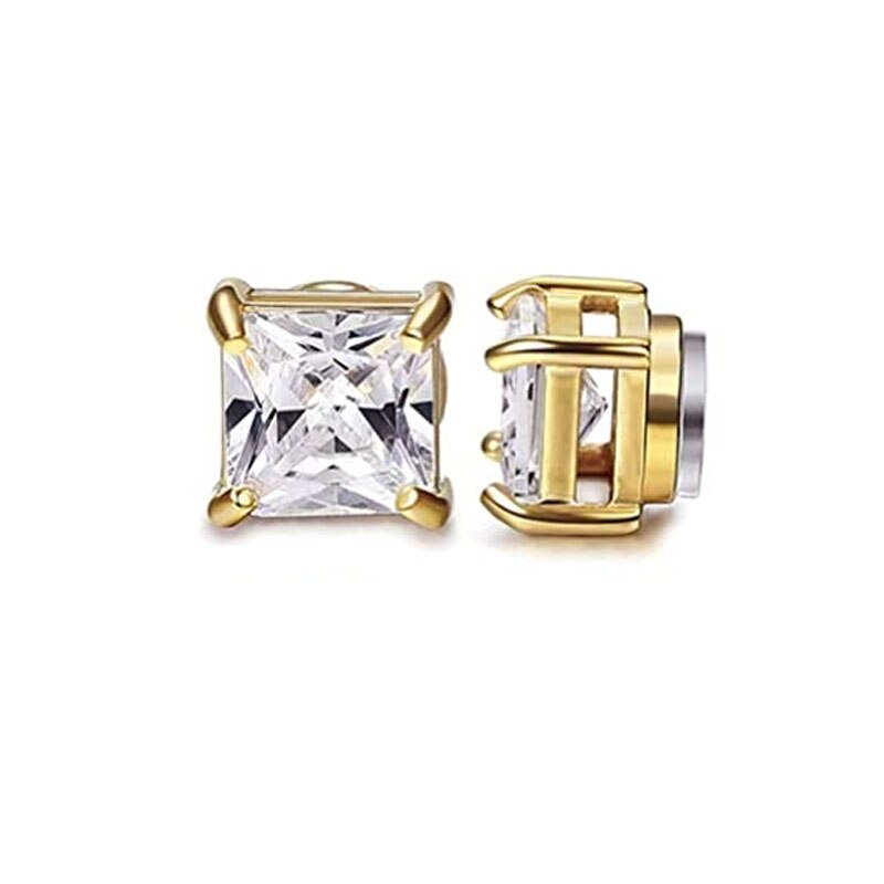 6 Pairs of Magnetic Earrings Men and Women Round Square CZ Magnet Non-piercing Clip Earrings Set Black Steel Gold: StyleA-Gold-1pairs
