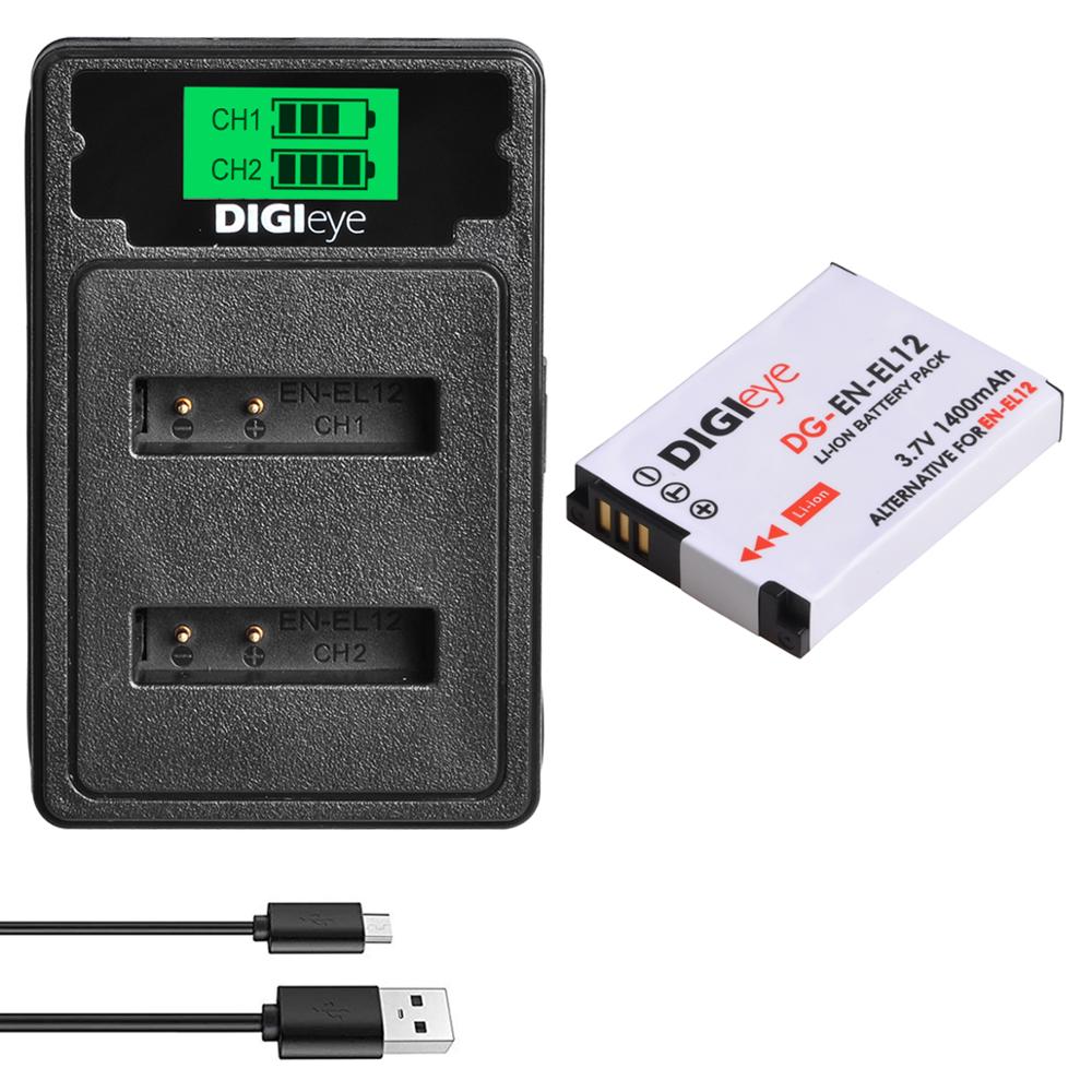 EN-EL12 ENEL12 Battery + LCD Dual USB Charger for Nikon Coolpix A1000 B600 W300 A900 AW100 AW110 S6300 S8100 S9300 P310: 1 battery set