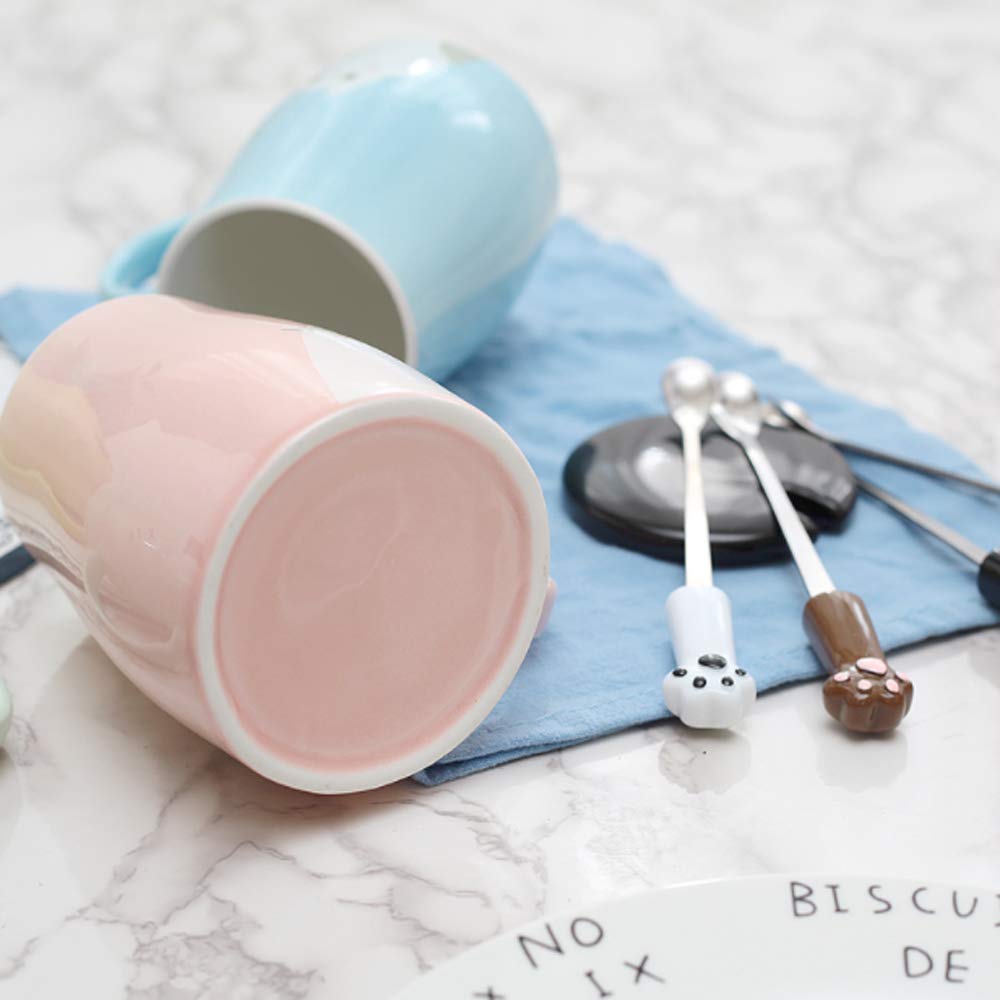 roze kat hittebestendig cup kleur cartoon met Lepel kitten melk koffie keramische mok kinderen cup kantoor