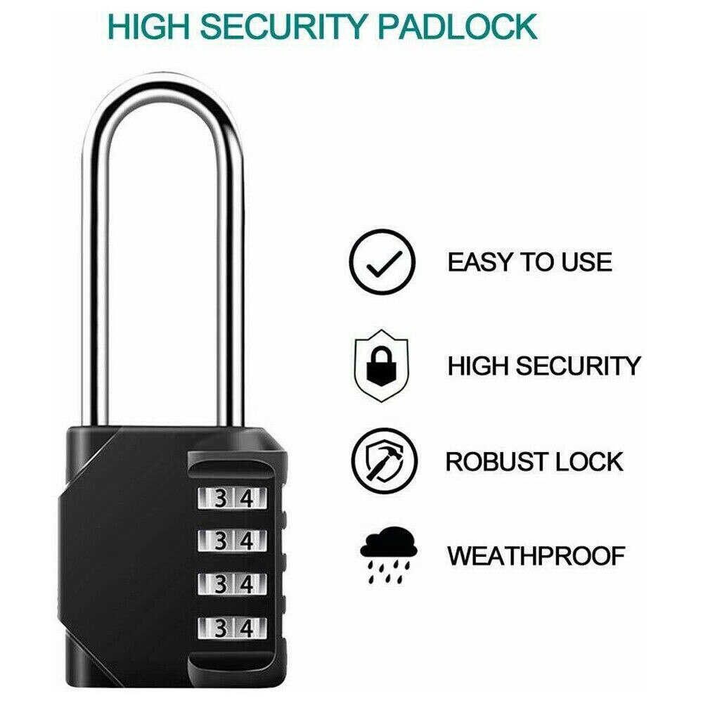 4 Digit Number Combination Padlock Long Shackle Padlock Outdoor Waterproof Lock Suitcase Luggage Security Coded Lock