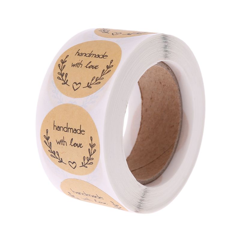 500 Uds. Pegatinas de papel Kraft hechas a mano con amor naturales, etiquetas adhesivas redondas para hornear, álbum de recortes, recuerdos de de boda