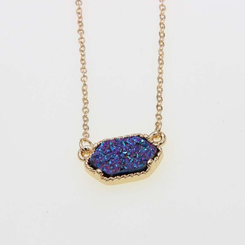 Gold Harz Druzy Drusy Anhänger Halskette Bunte Acryl Kragen Schmuck für Frauen Mädchen Kleid Hochzeit Party