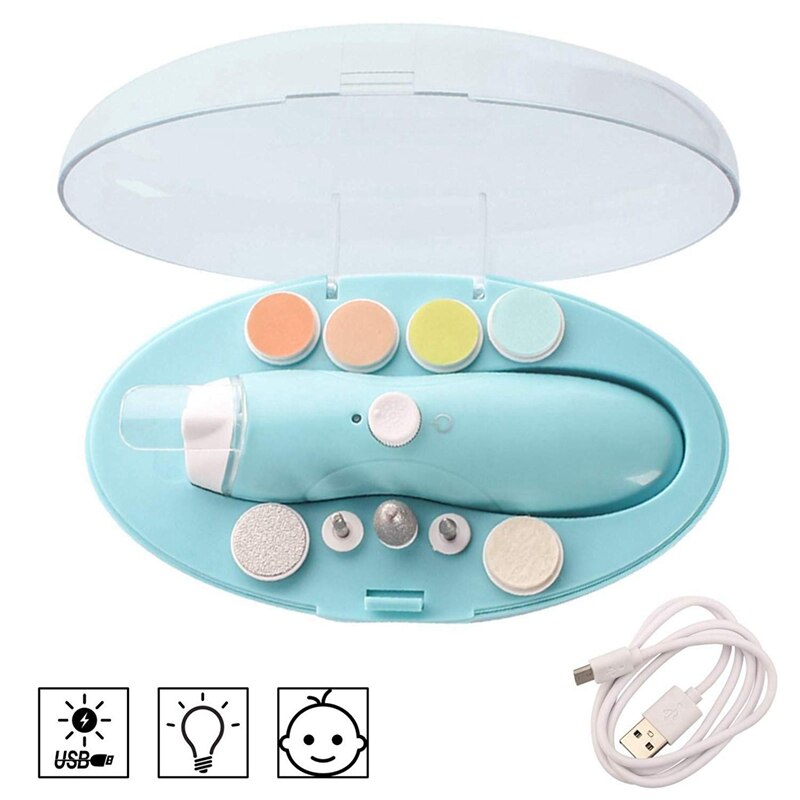 Juego de 2 cortaúñas para bebé recargable, cortauñas para recién nacido eléctrico seguro, niños pequeños, dedos de los pies, verde y azul