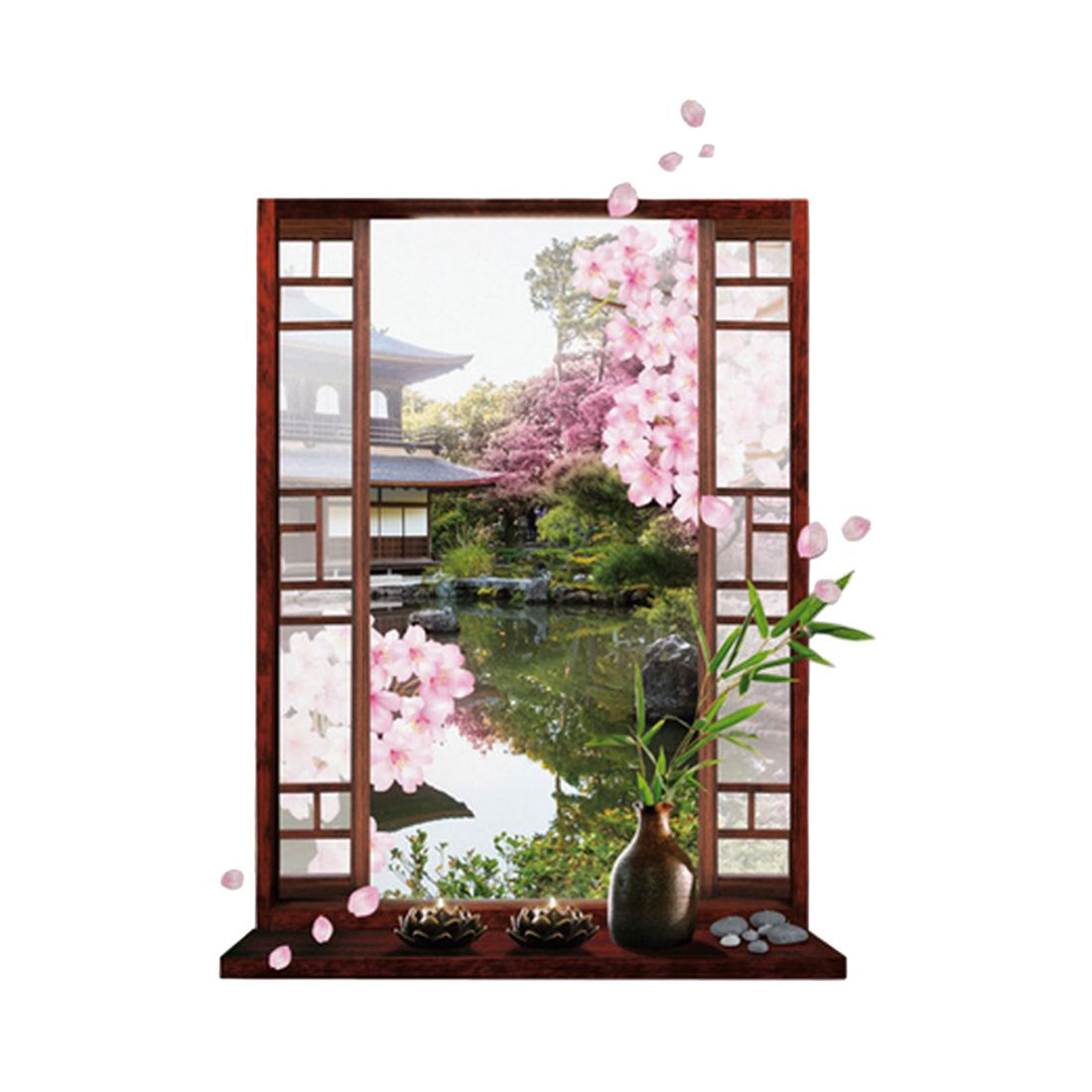 3D Window Sakura Peach Blossom Flower Art Wall Sticker Removable Decal Mural: Default Title