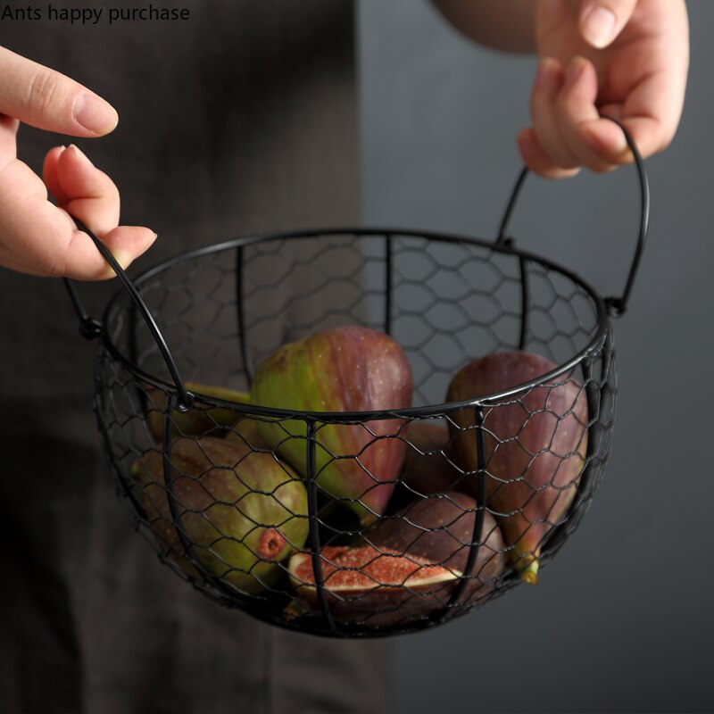 Panier de rangement en fer forgé | Couvercle de poule en céramique panier de fruits, panier de fruits à œufs Portable, fleur bleue, safran de cuisine, fournitures de stockage