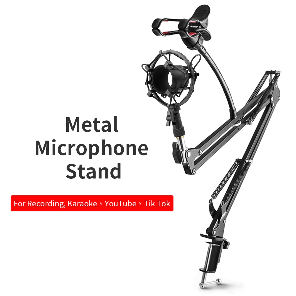Metal Recording Studio Microphone Stand For bm800 K669 Blue Yeti Microphone Suspension Boom Scissor Arm Holder with Phone Clip